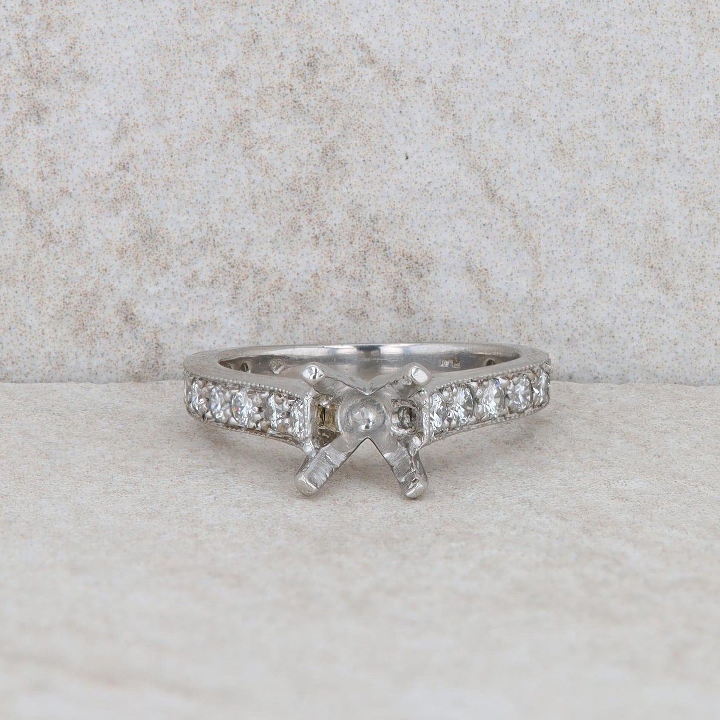Platinum Diamond Four Prong Semi Mount Ring