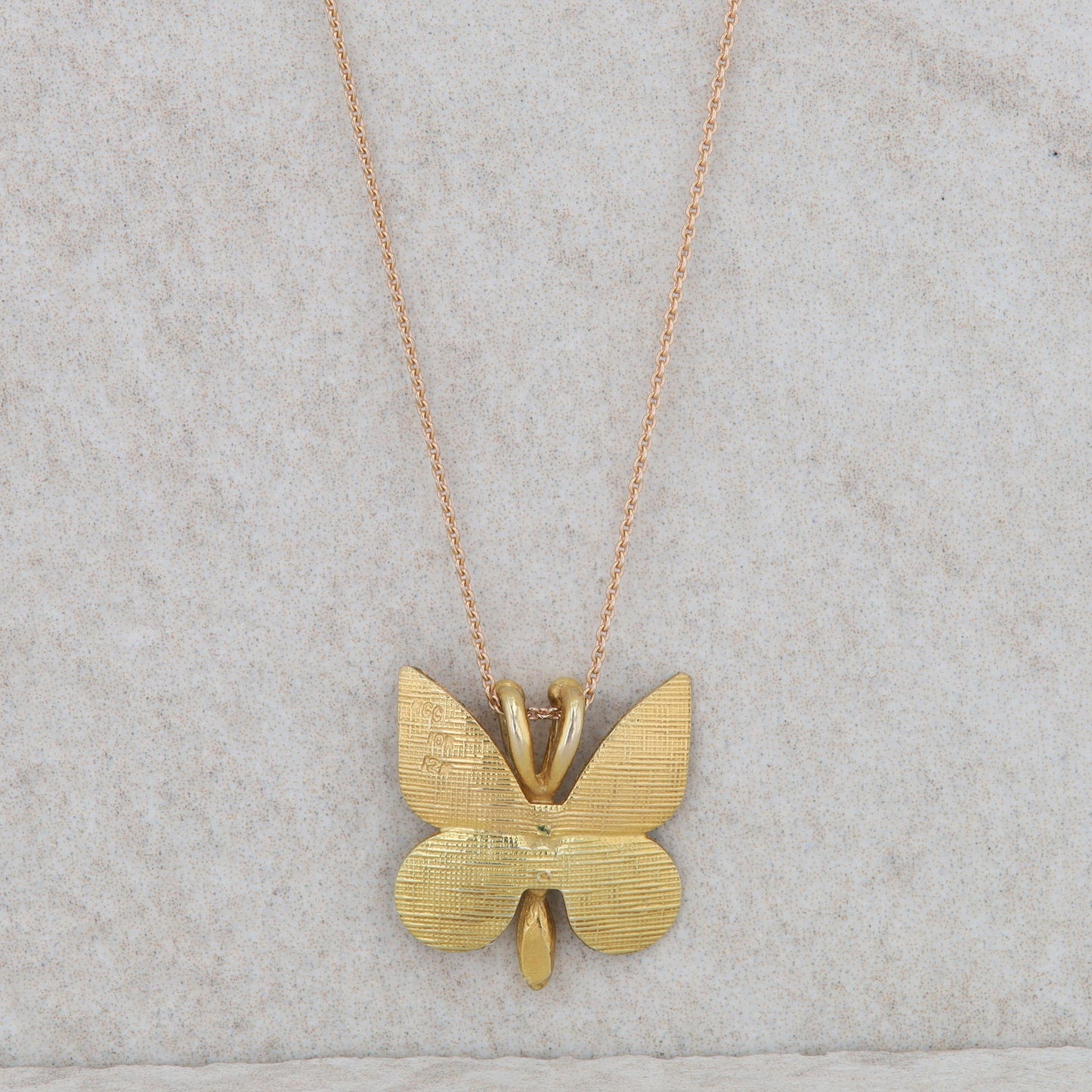 12k+10k Yellow and Rose Gold Butterfly on 14k Rose Necklace 2.00g