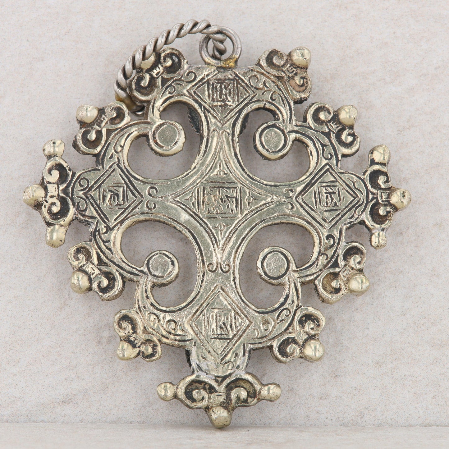 Vintage Style Silver Toned Blue Glass Cross Pendant