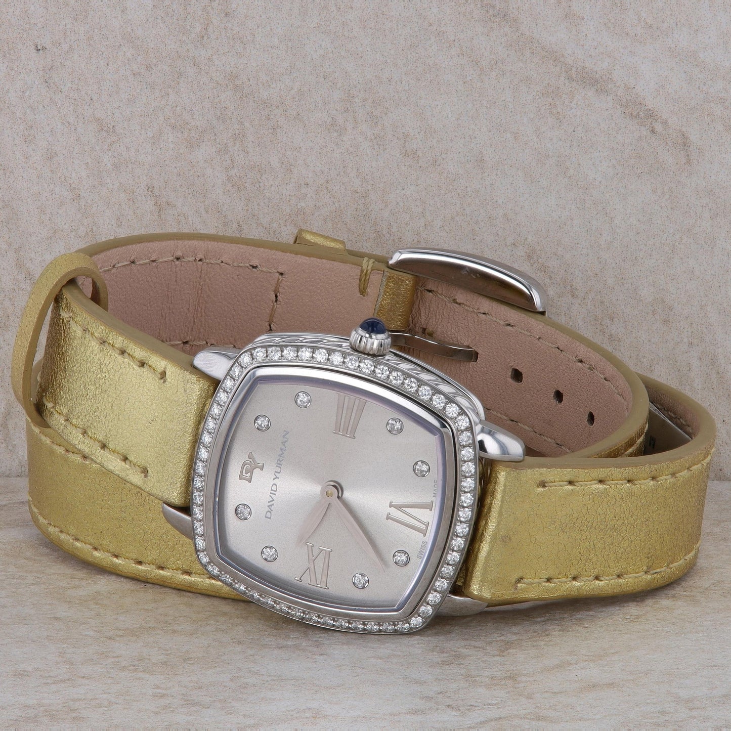 David Yurman 'Albion' Diamond & Gold Metallic Double Wrap Watch