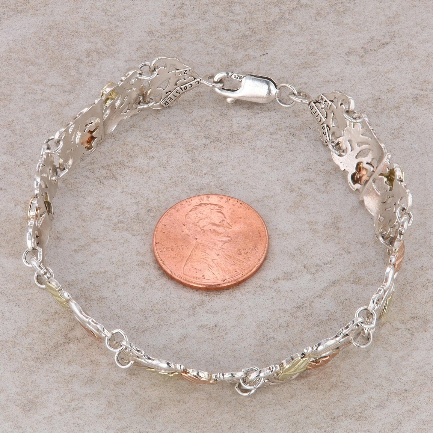 Sterling Silver & 12k Rose with Yellow Leaves Bracelet