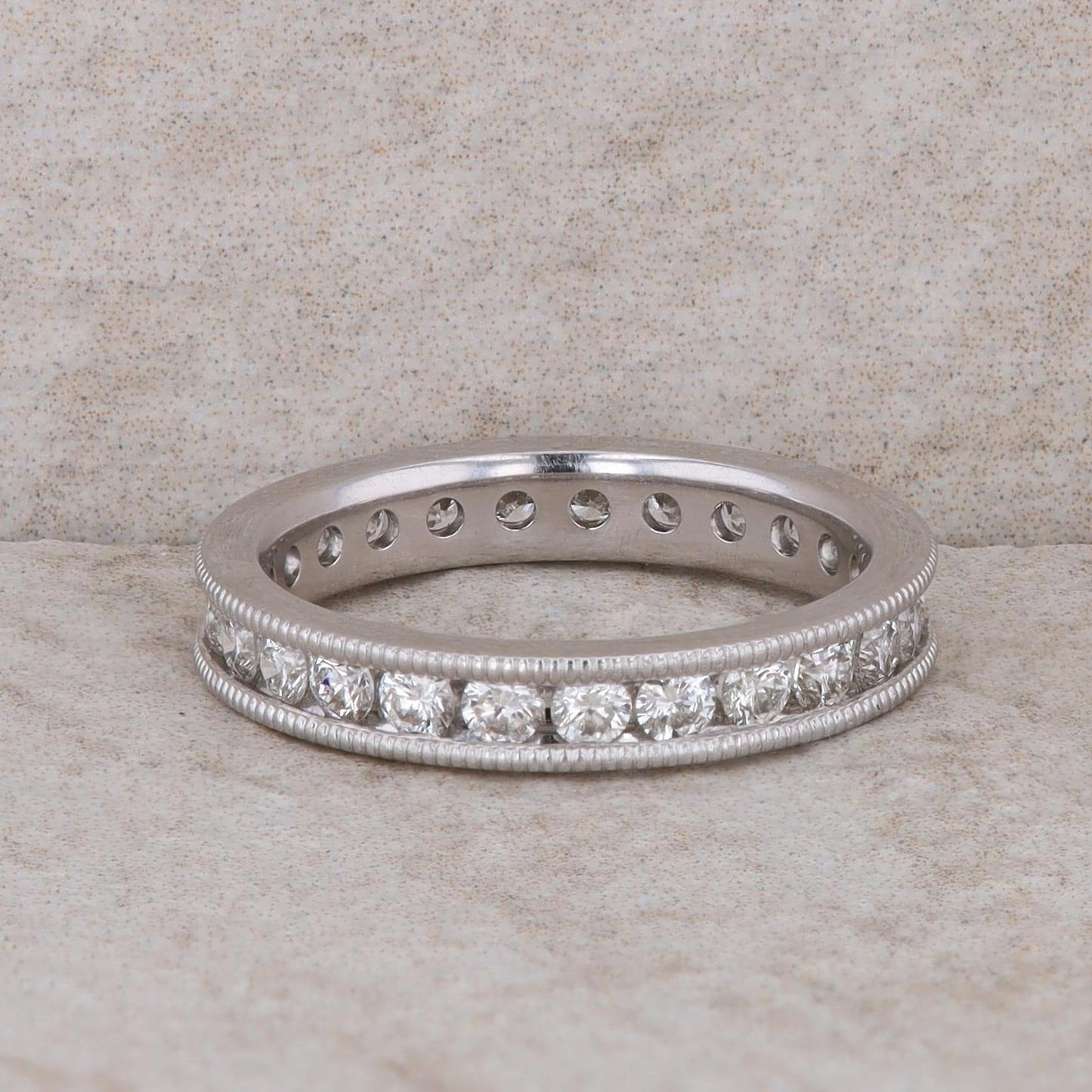 14k White Gold Eternity Diamond and Milgrain Band