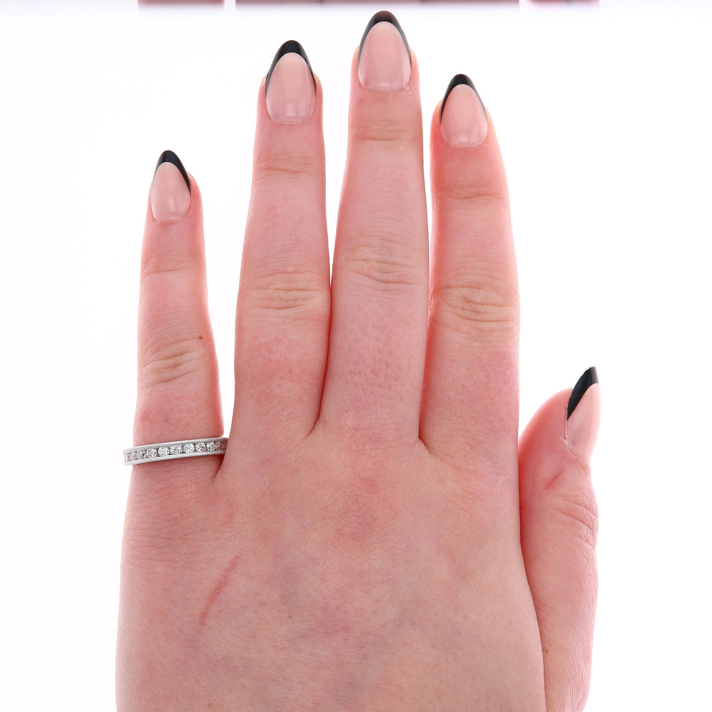 14k White Gold Eternity Diamond and Milgrain Band