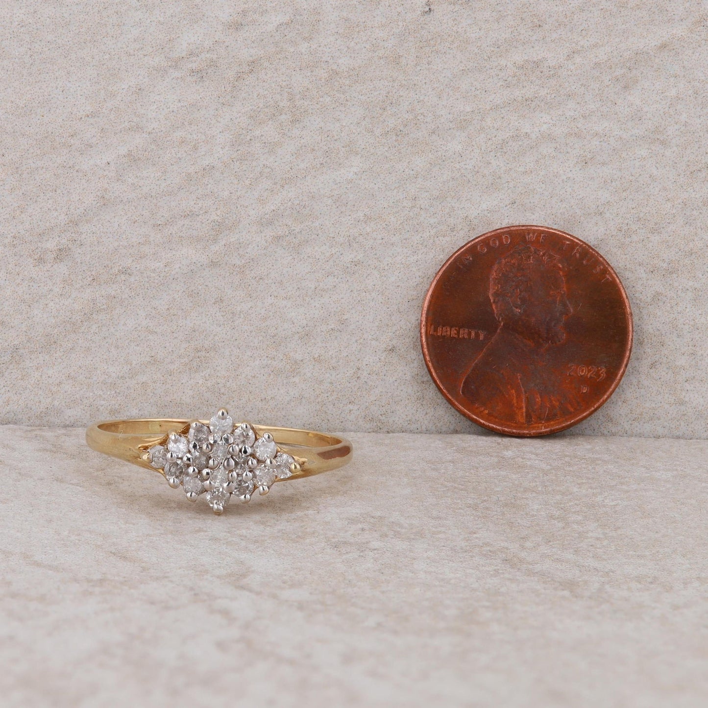 10k Yellow Gold Kite Shaped Diamond Cluster Ring