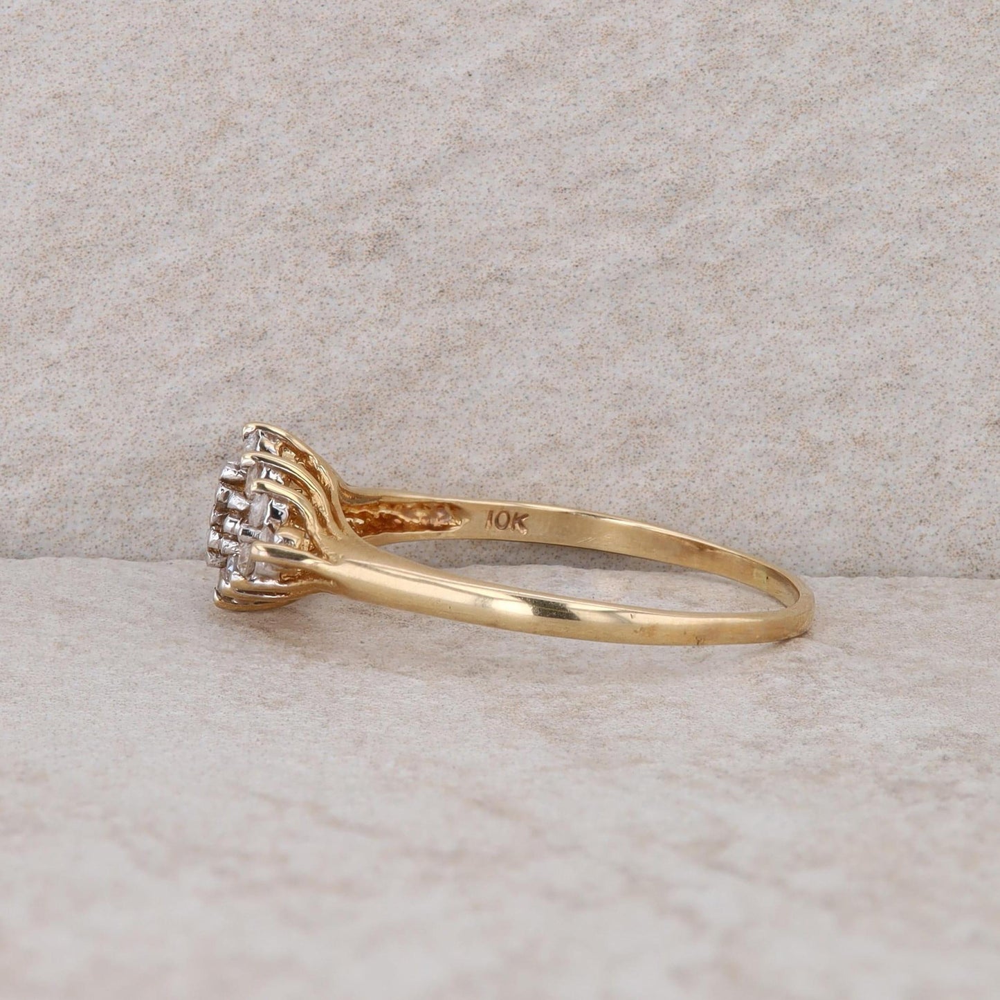 10k Yellow Gold Kite Shaped Diamond Cluster Ring