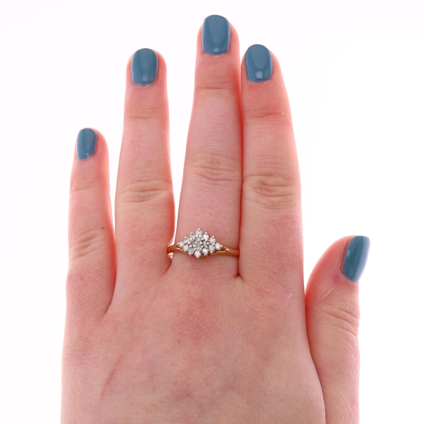10k Yellow Gold Kite Shaped Diamond Cluster Ring