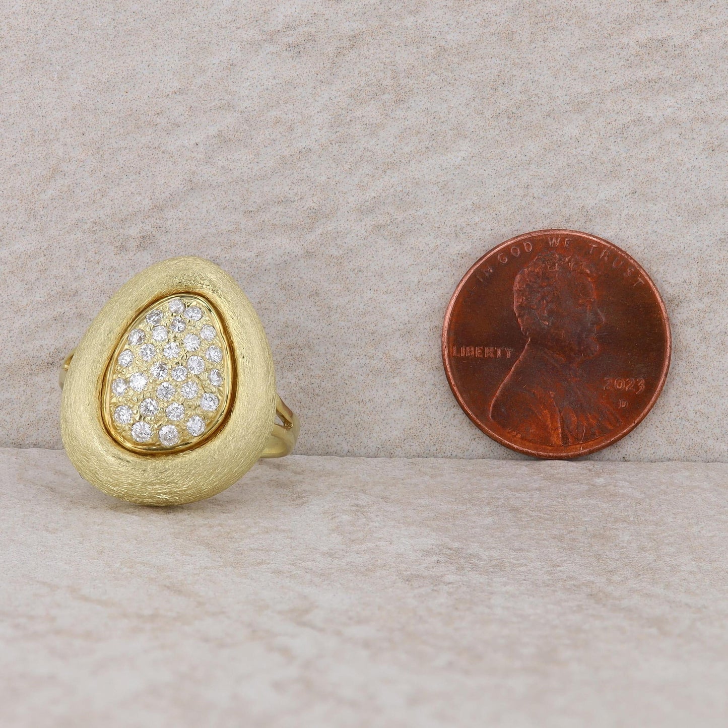 14k Yellow Gold Diamond Pave Teardrop Shaped Ring
