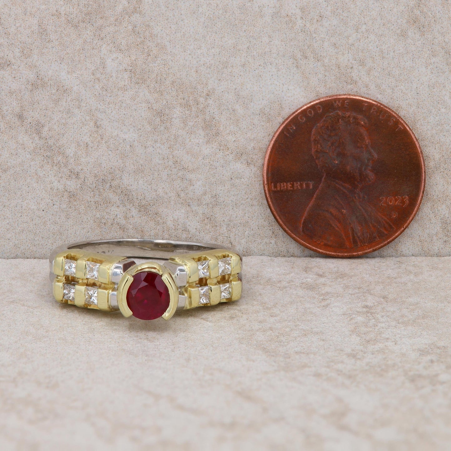 18k Two Tone Ruby and Diamond Fashion Ring
