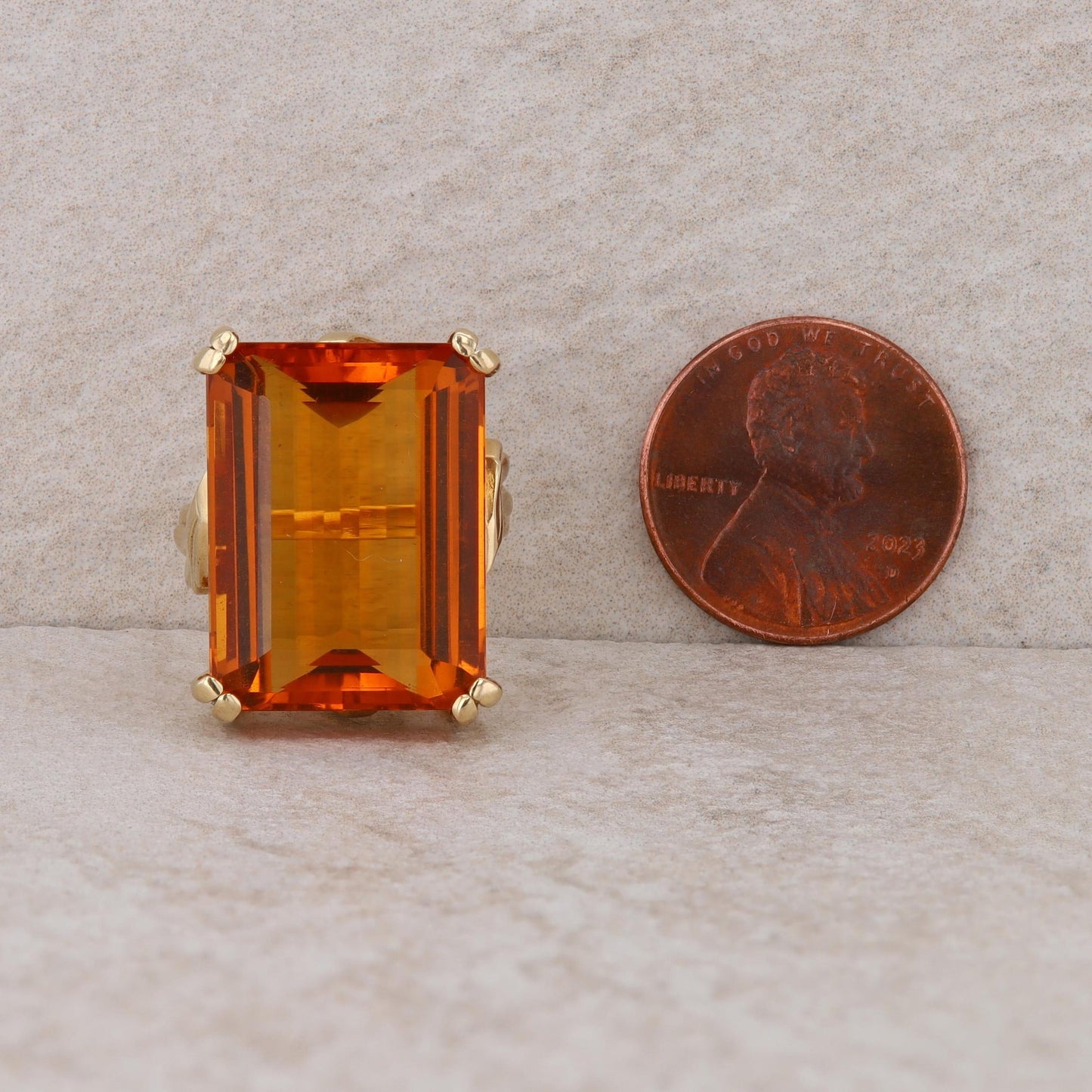 14k Yellow Gold Citrine Emerald Cut Ring
