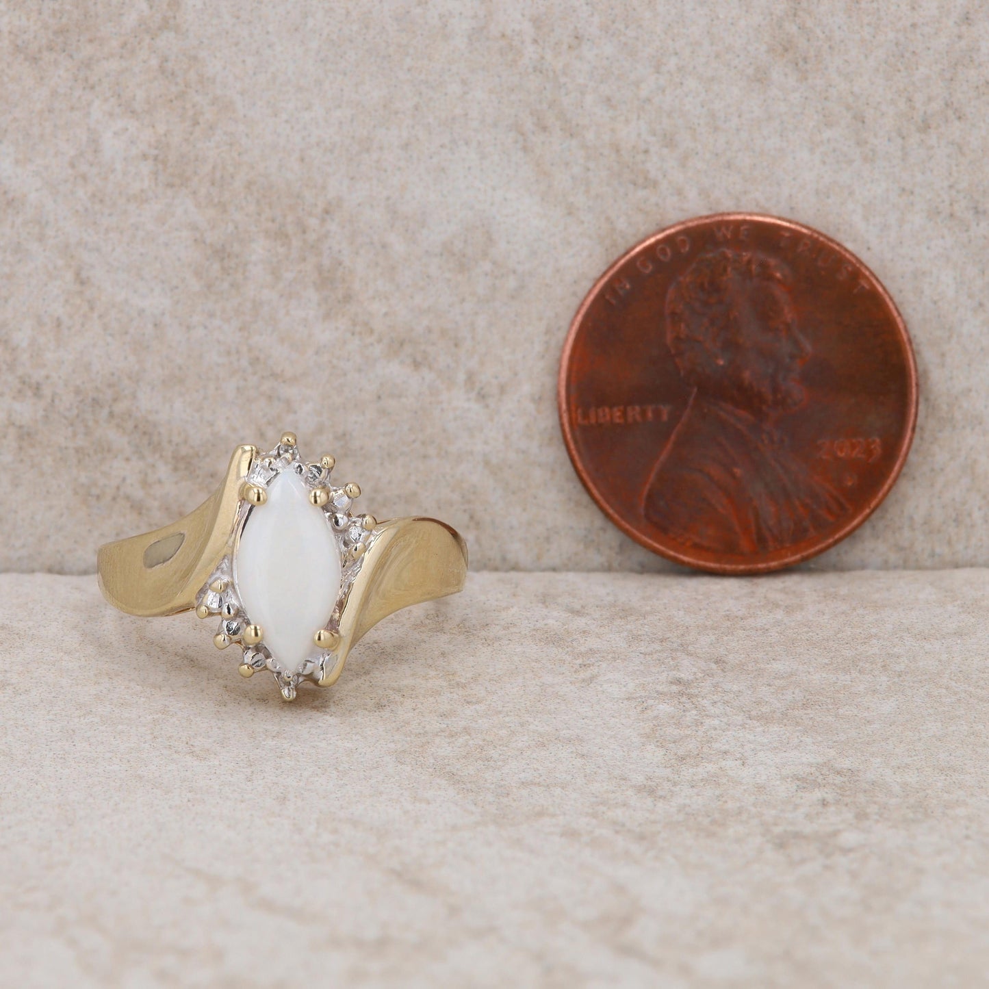 10k Yellow Gold Opal and Diamond Ring
