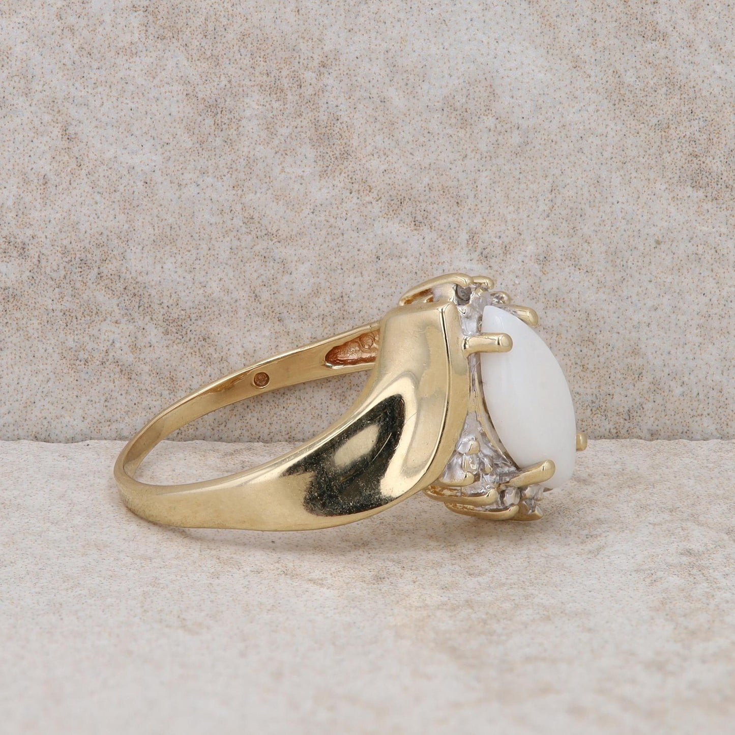 10k Yellow Gold Opal and Diamond Ring