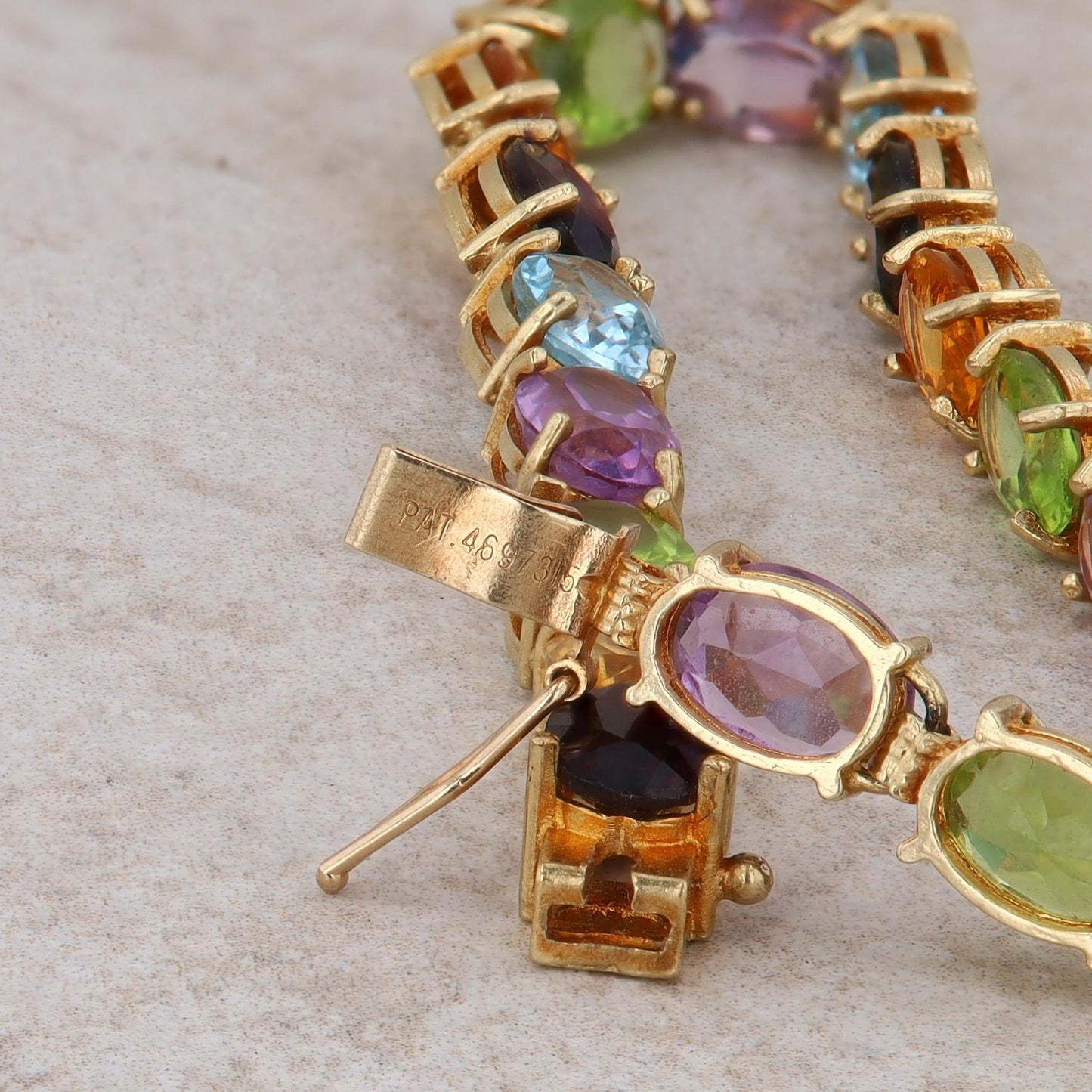 14k Yellow Gold Amethyst, Citrine, Peridot, Garnet and Blue Topaz Oval Bracelet