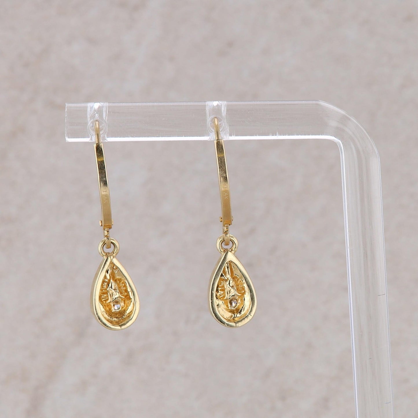 14k Yellow Gold Diamond Teardrop Dangle Earrings