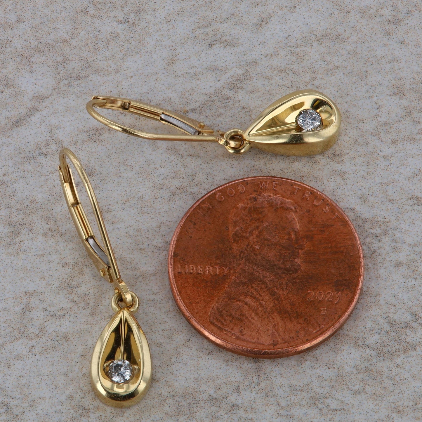 14k Yellow Gold Diamond Teardrop Dangle Earrings
