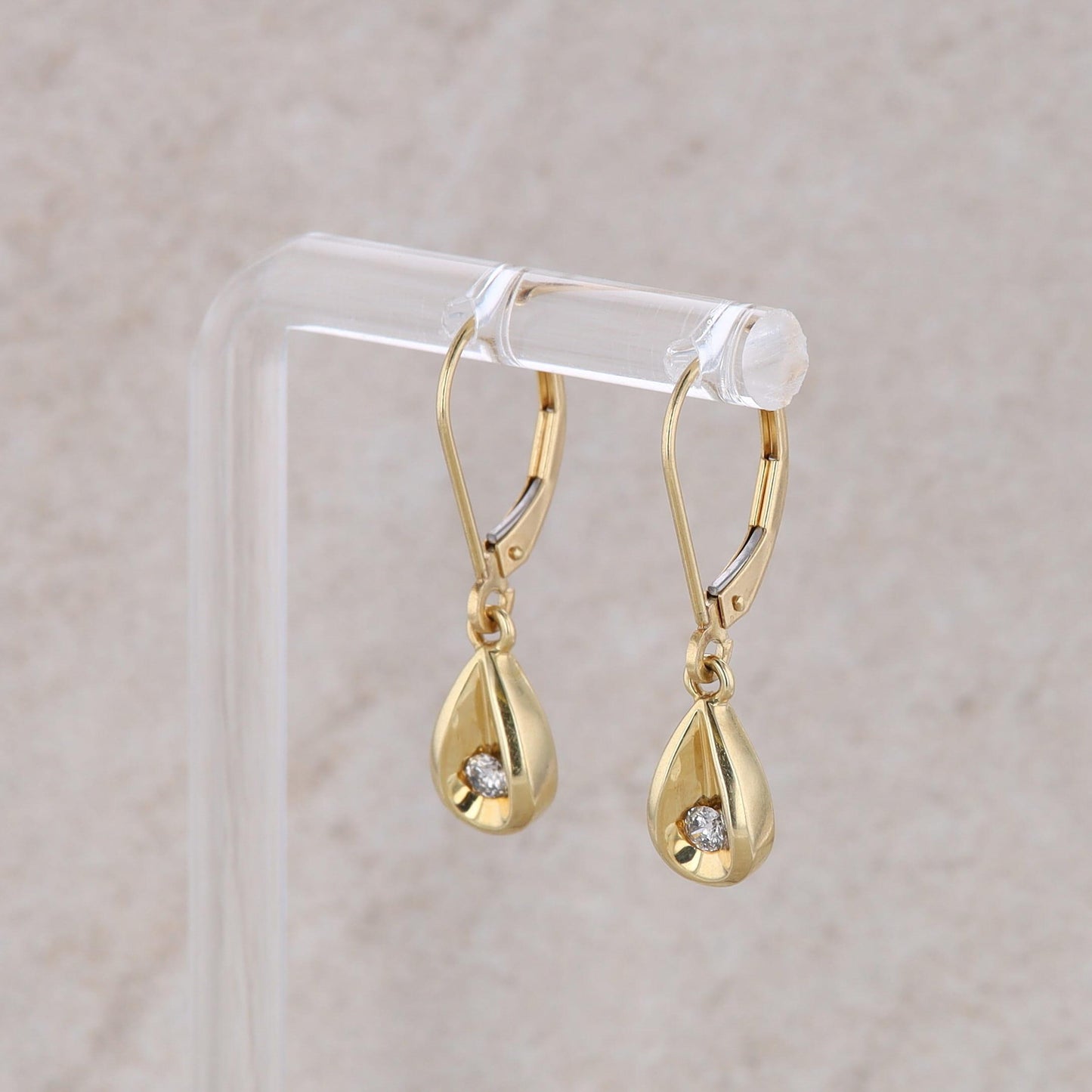 14k Yellow Gold Diamond Teardrop Dangle Earrings