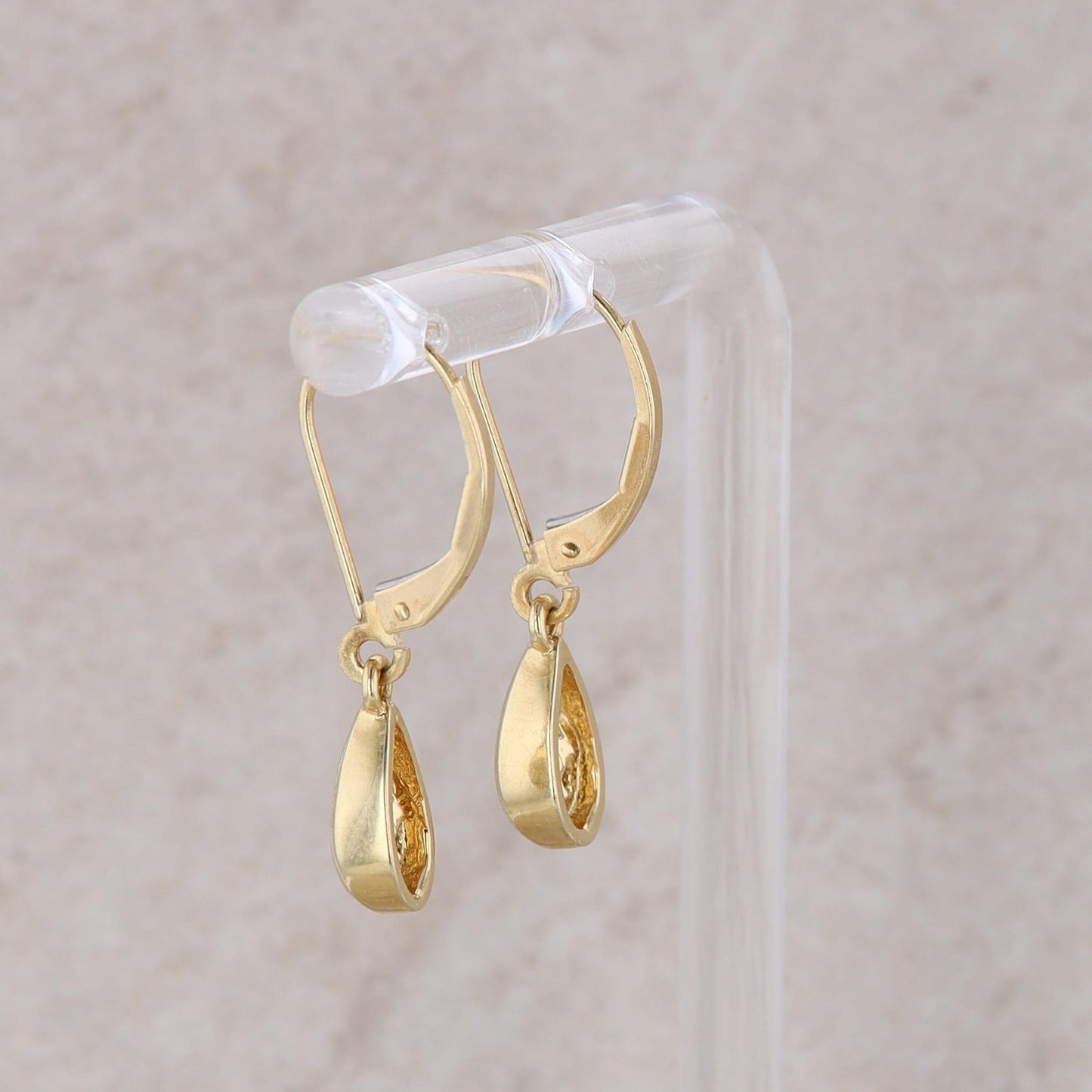 14k Yellow Gold Diamond Teardrop Dangle Earrings