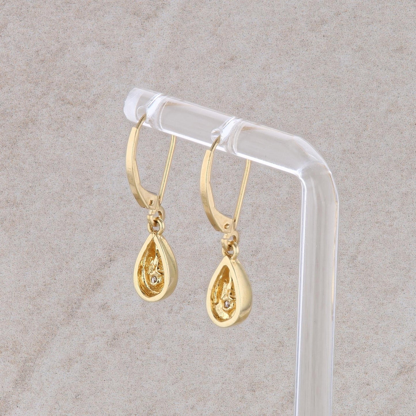 14k Yellow Gold Diamond Teardrop Dangle Earrings