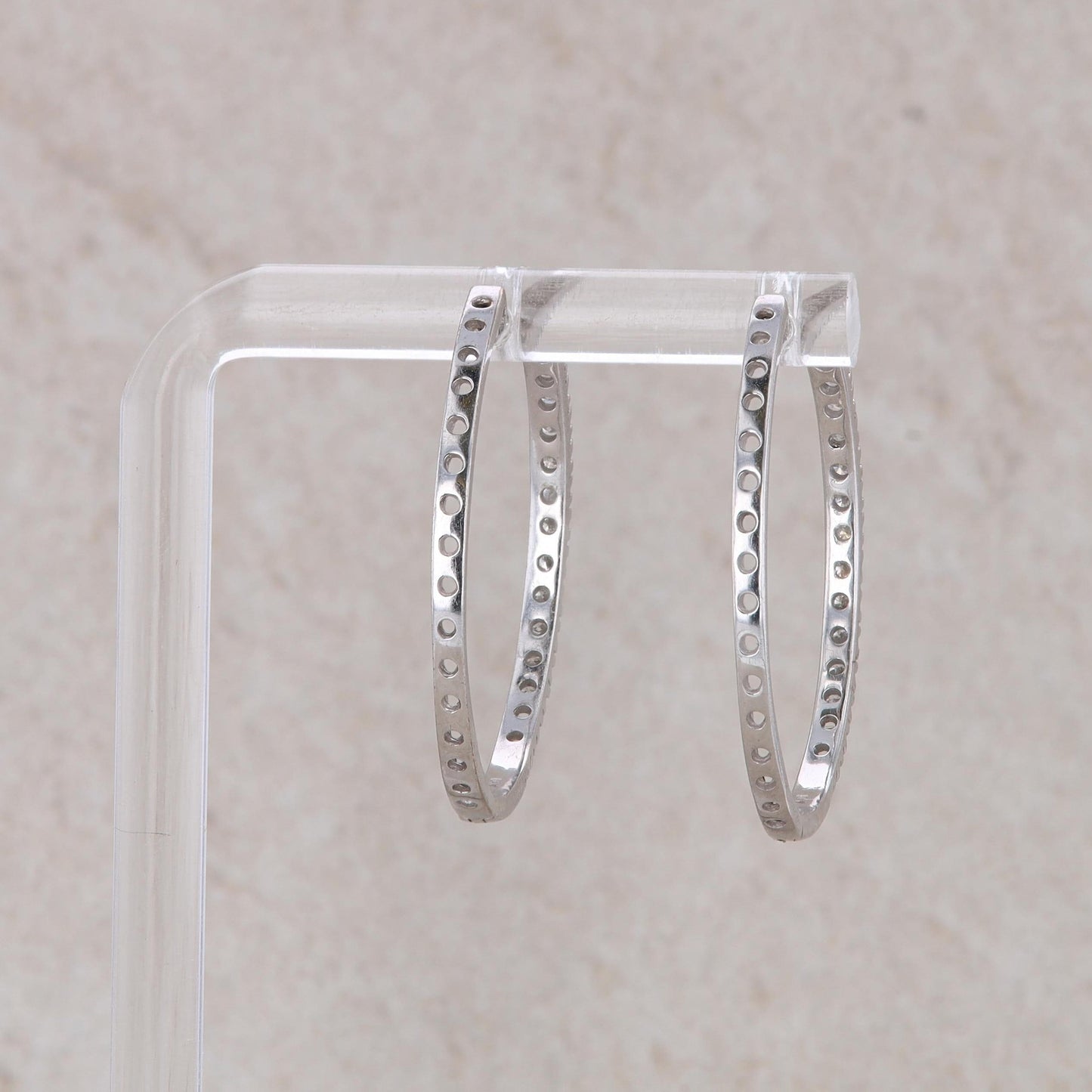 14k White Gold Diamond Hoop Earrings