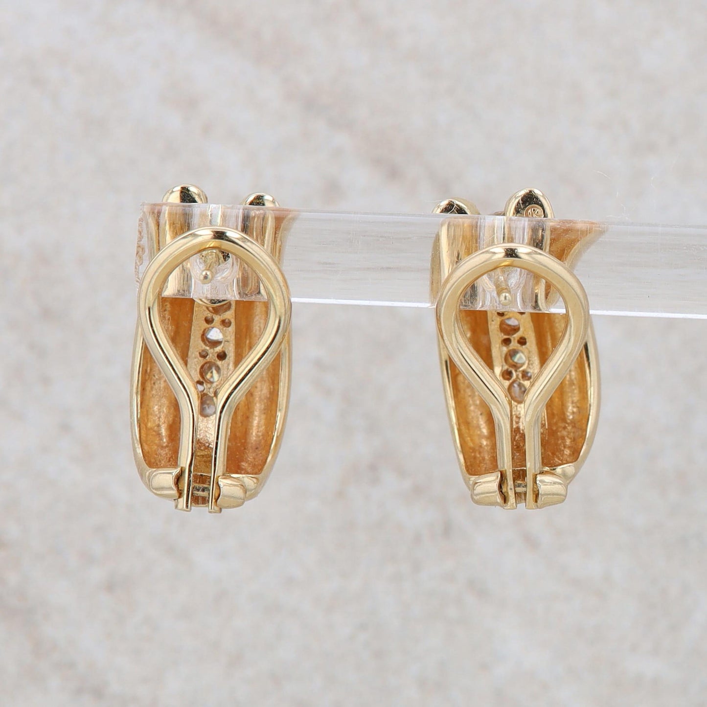 14k Yellow Gold Diamond Omega J Hoop Earrings