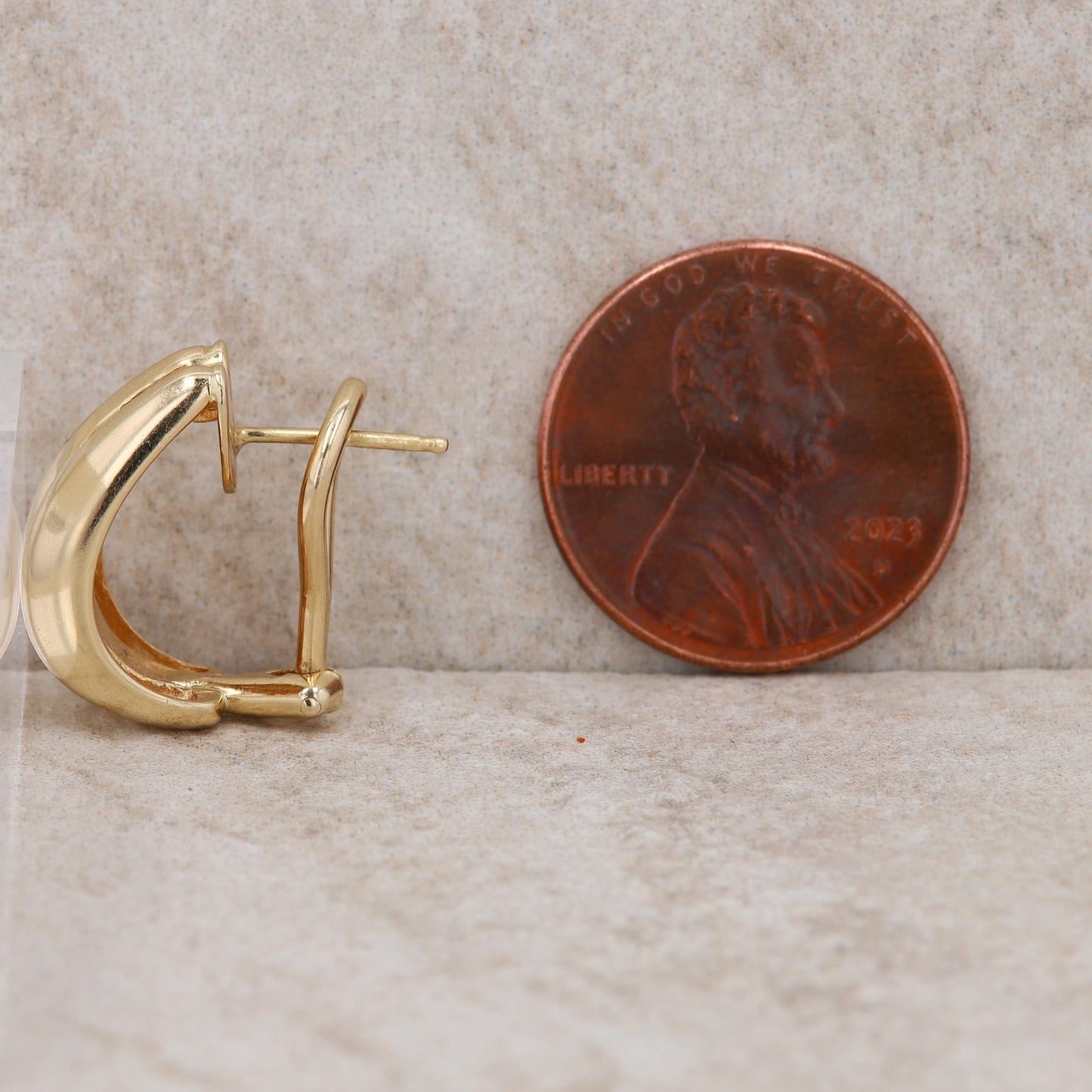 14k Yellow Gold Diamond Omega J Hoop Earrings