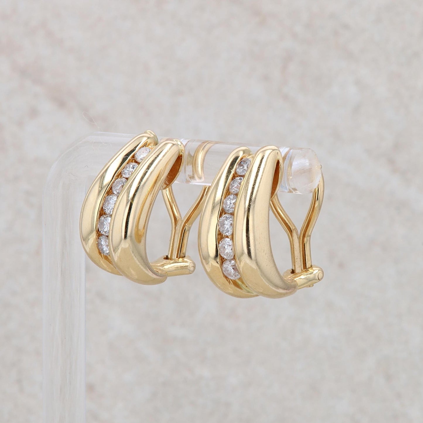 14k Yellow Gold Diamond Omega J Hoop Earrings