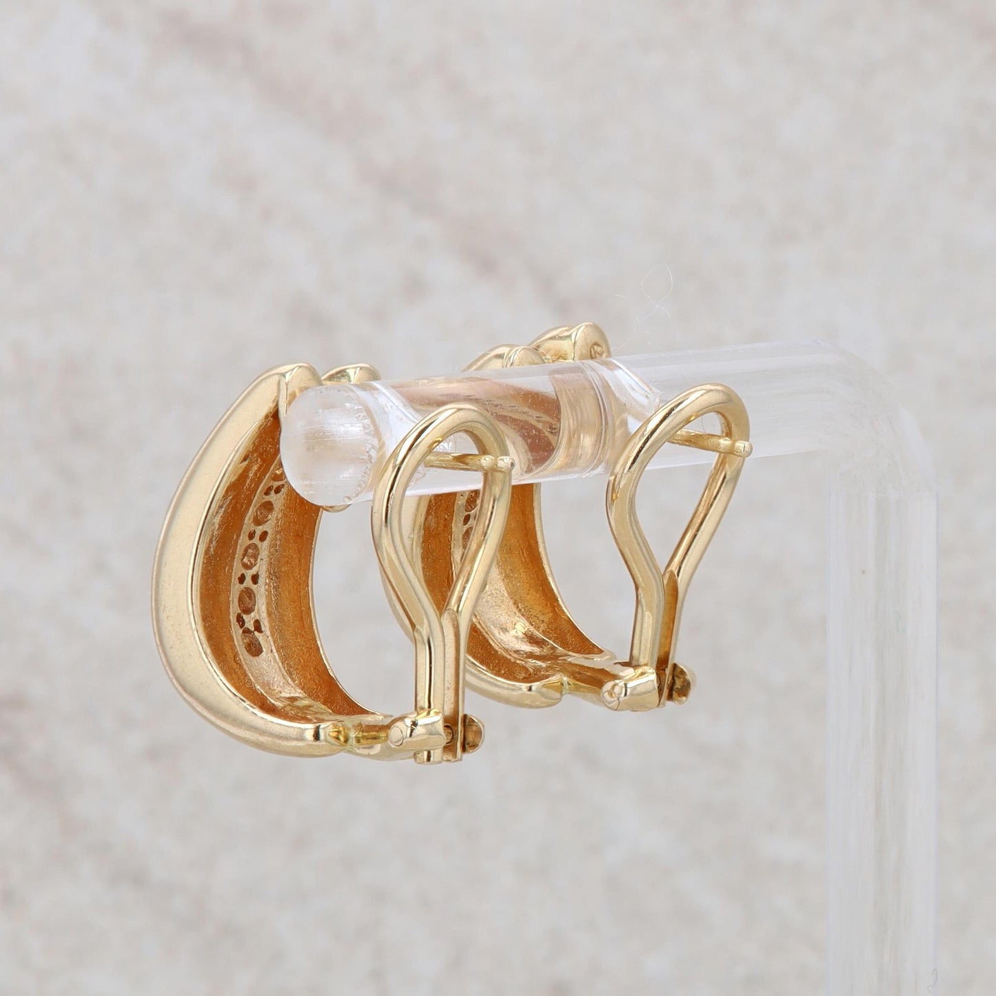 14k Yellow Gold Diamond Omega J Hoop Earrings