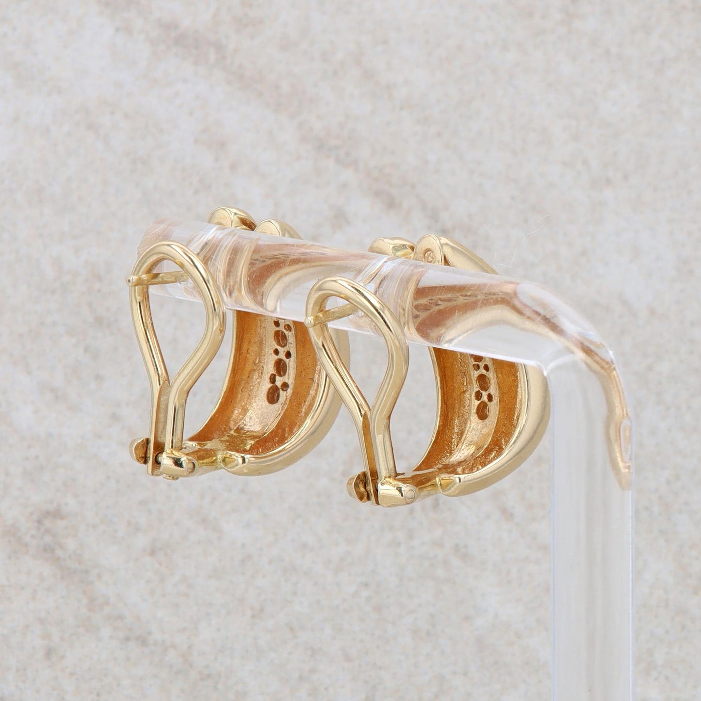14k Yellow Gold Diamond Omega J Hoop Earrings