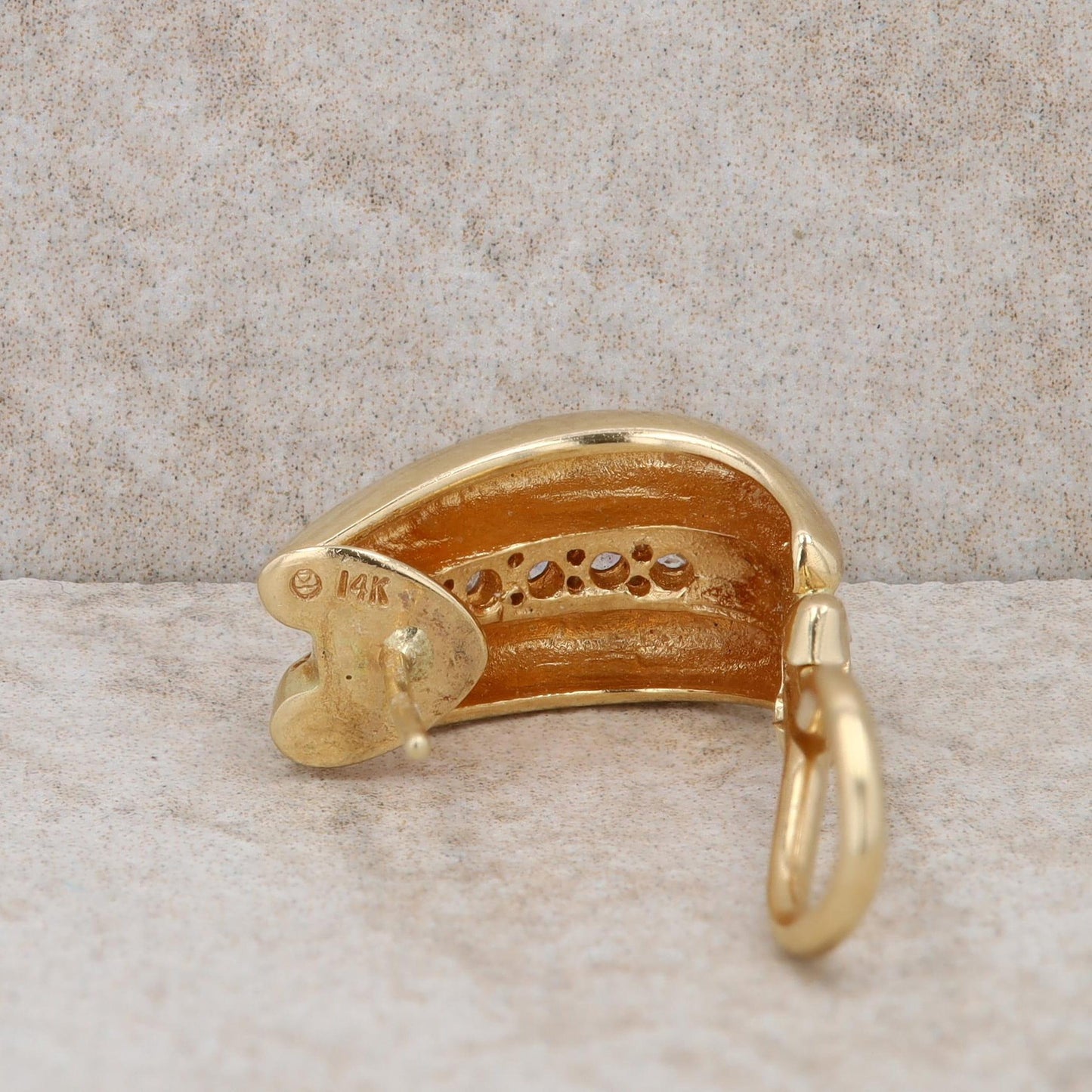 14k Yellow Gold Diamond Omega J Hoop Earrings