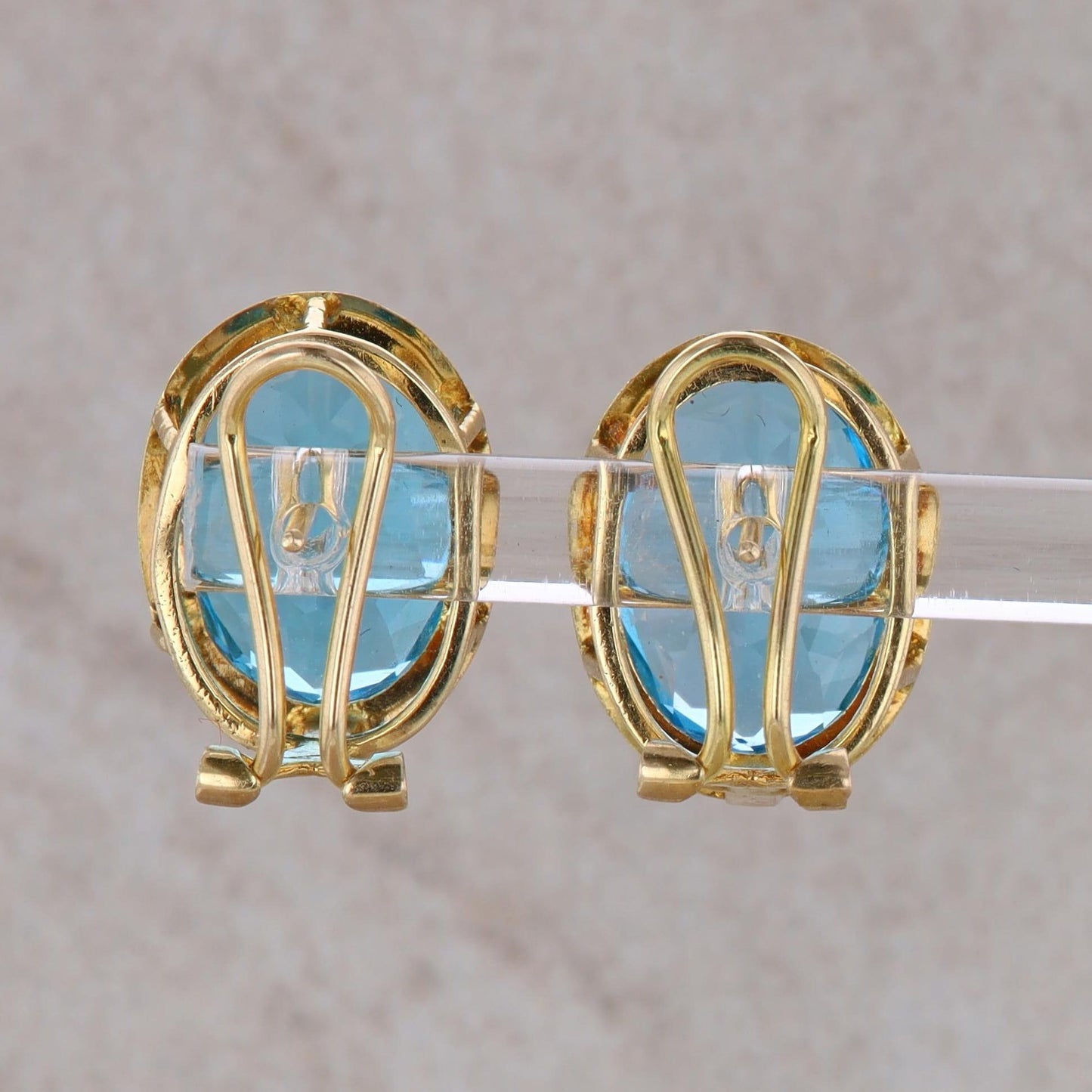 14k Yellow Gold Blue Topaz Oval Stud Earrings