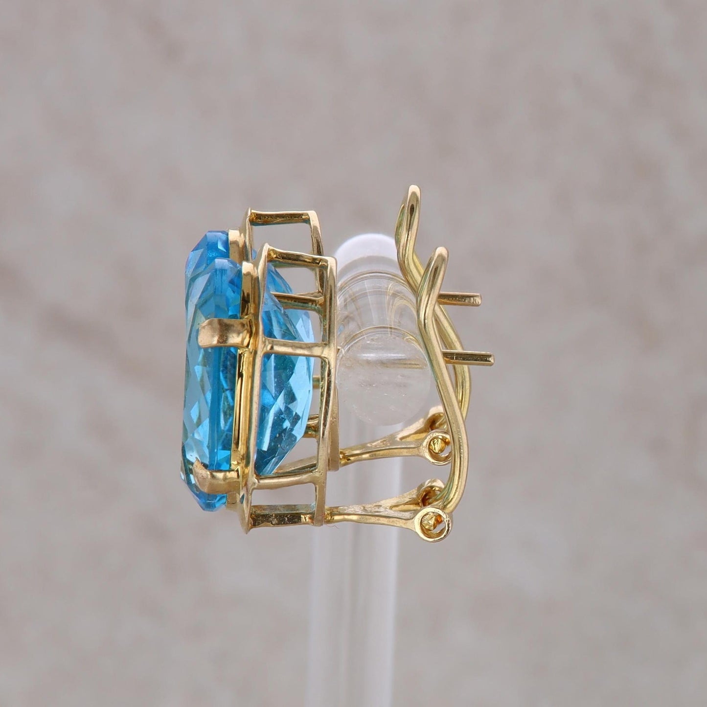 14k Yellow Gold Blue Topaz Oval Stud Earrings