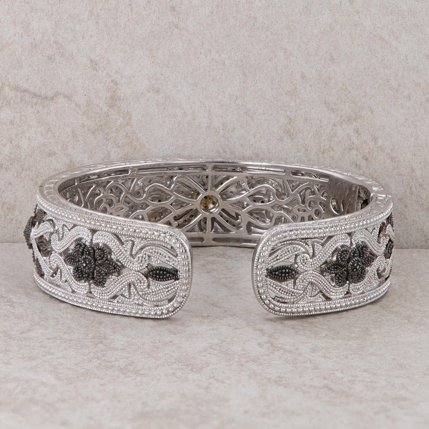 Sterling Silver RPG Black and White Diamond Bangle Cuff