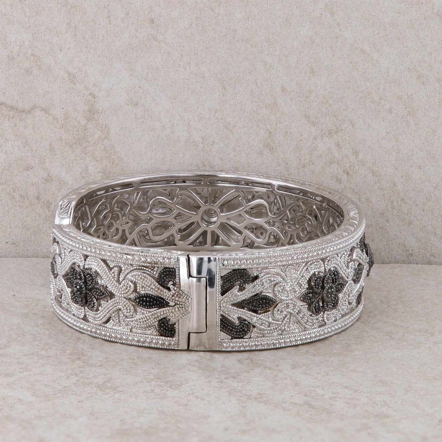 Sterling Silver RPG Black and White Diamond Bangle Cuff