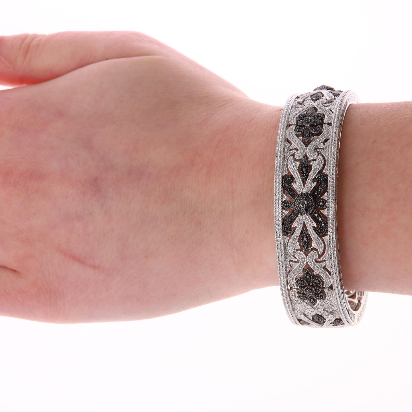 Sterling Silver RPG Black and White Diamond Bangle Cuff