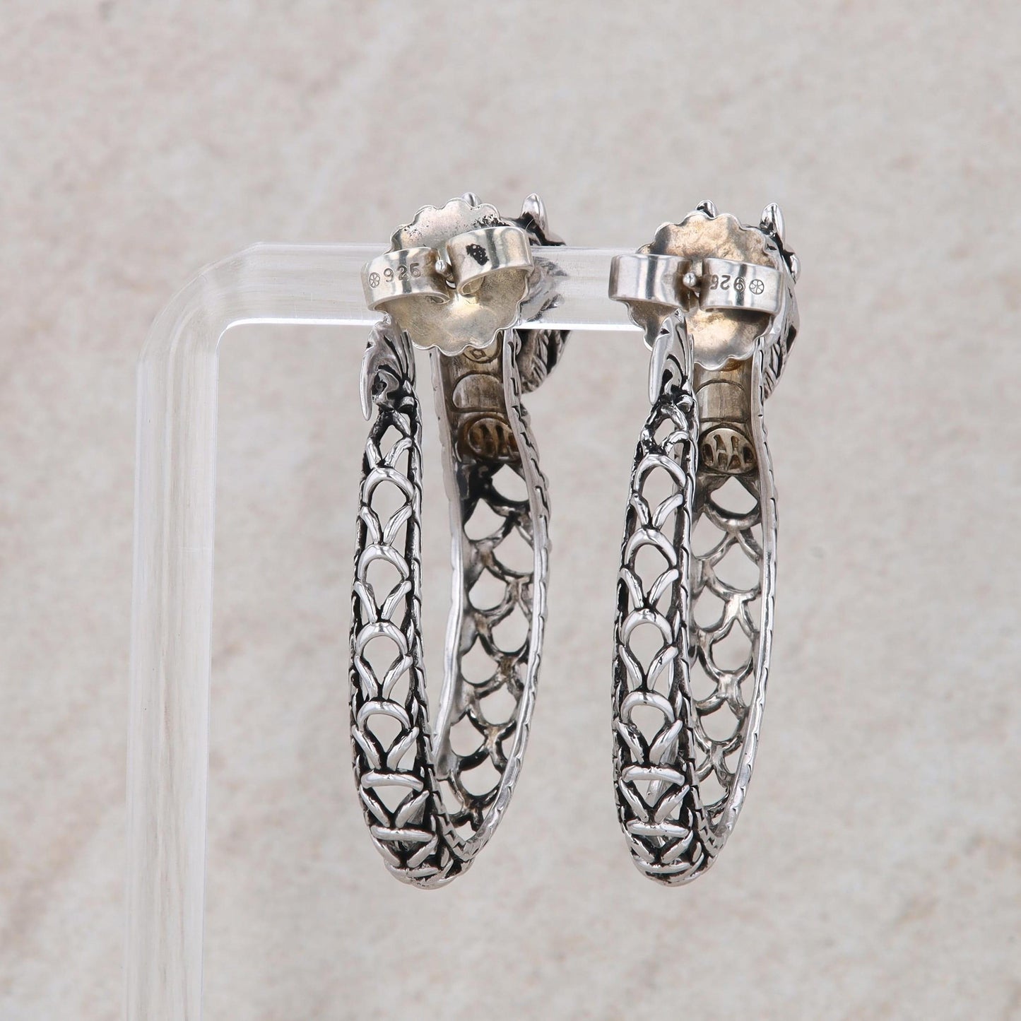 John Hardy Sterling Silver Dragon Hoop Cut Out Post Earrings