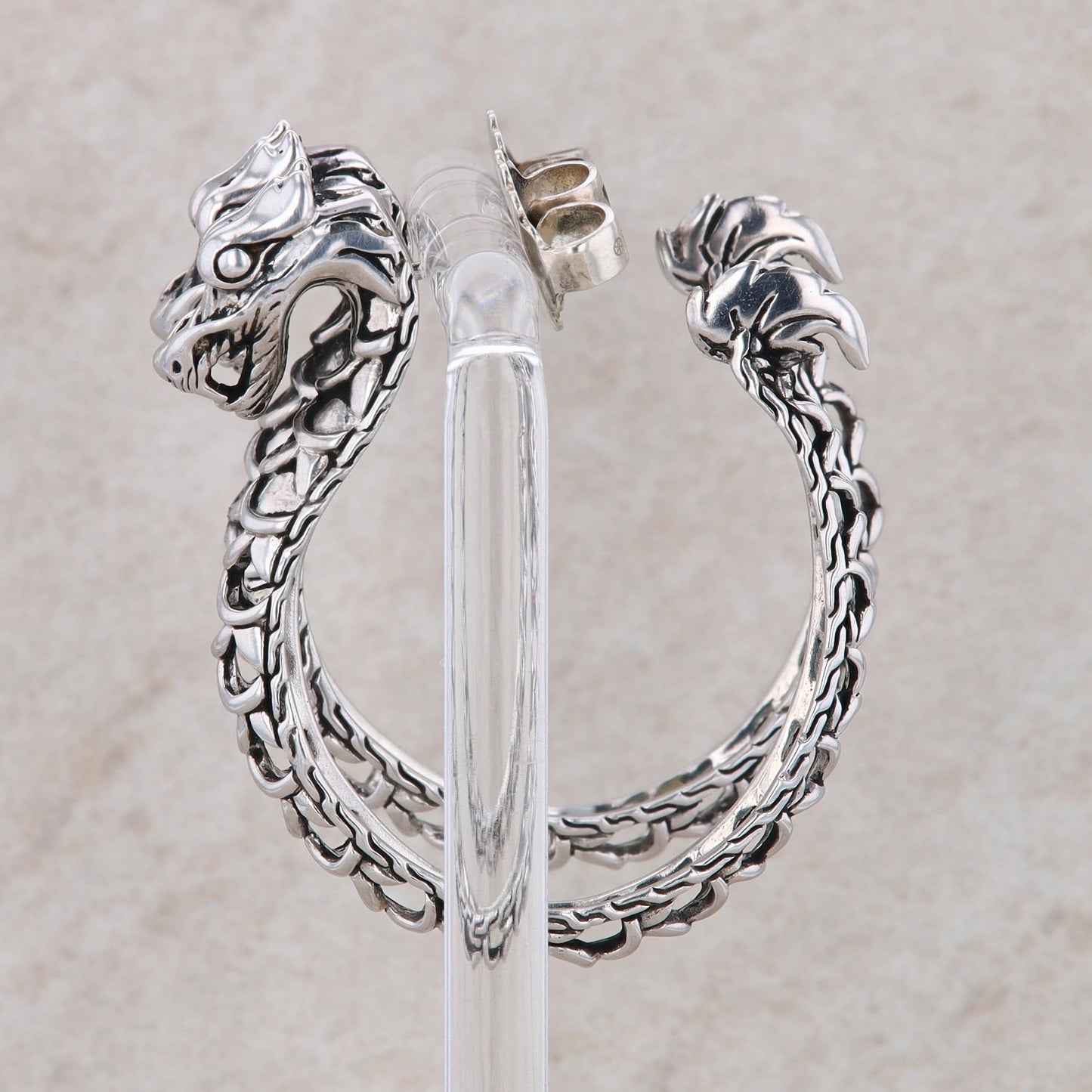 John Hardy Sterling Silver Dragon Hoop Cut Out Post Earrings