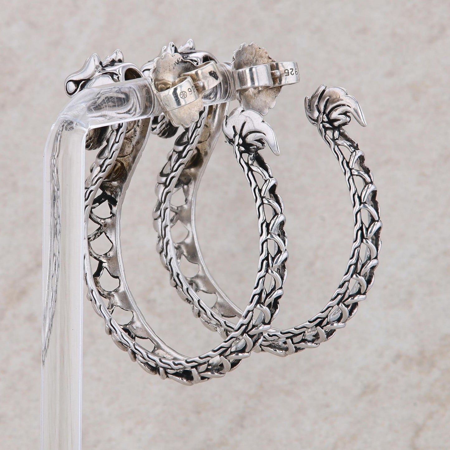 John Hardy Sterling Silver Dragon Hoop Cut Out Post Earrings