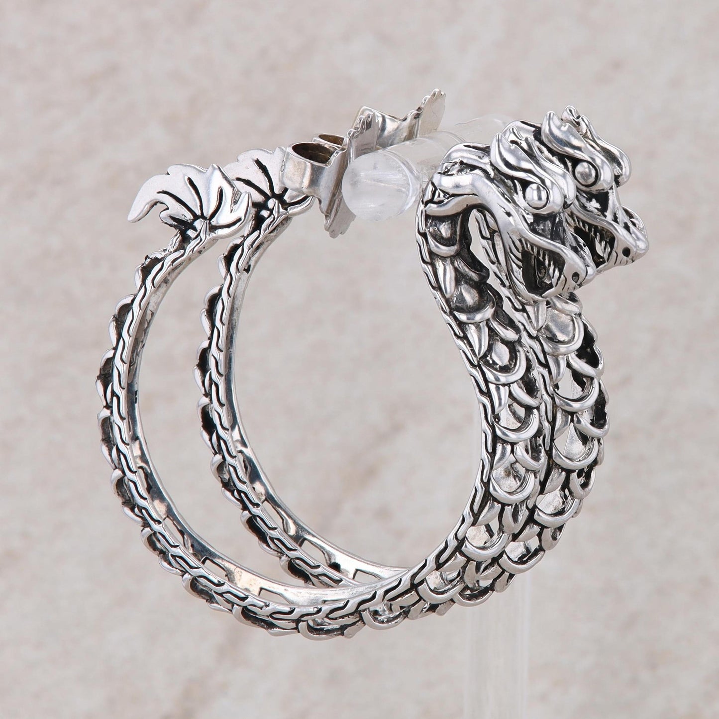 John Hardy Sterling Silver Dragon Hoop Cut Out Post Earrings