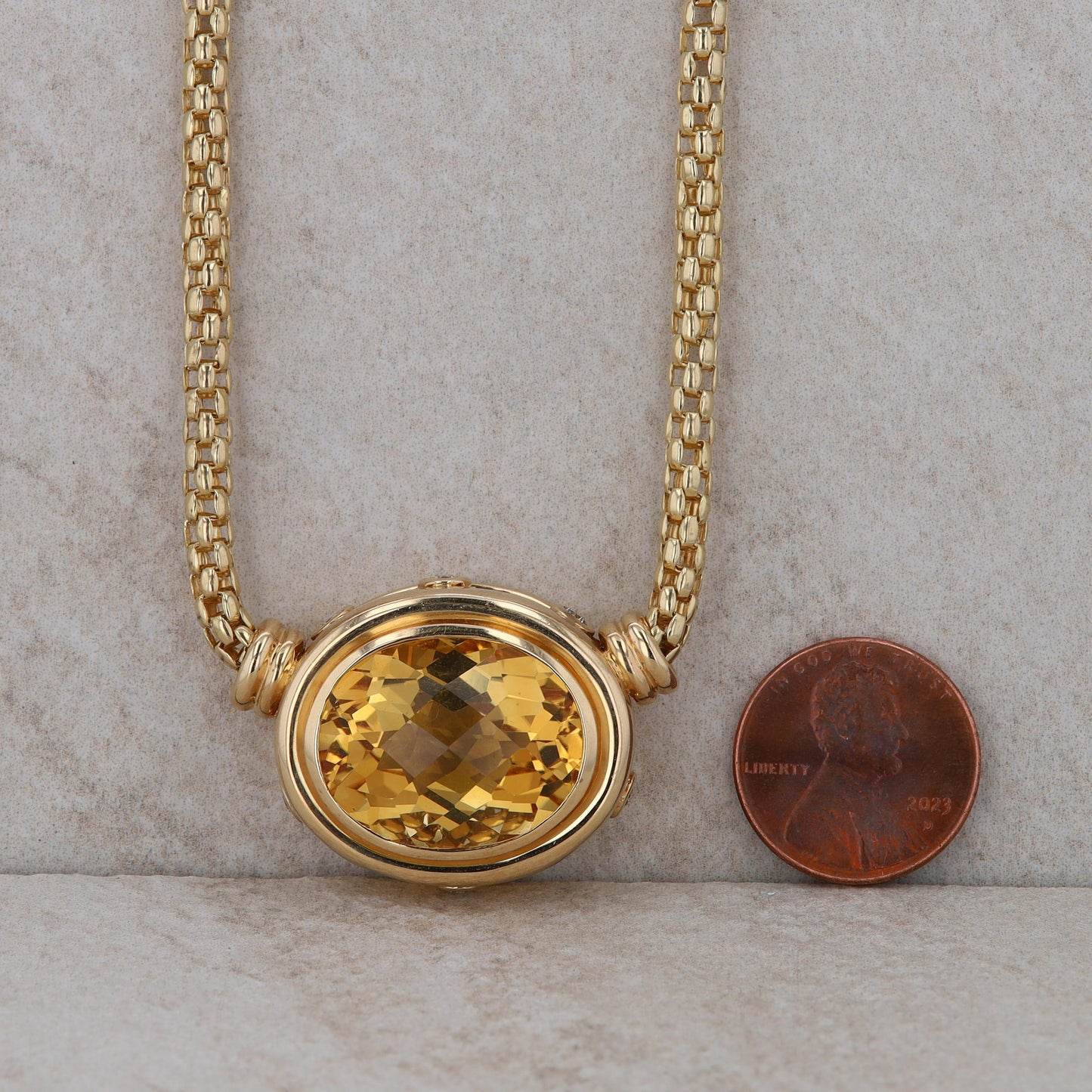 14k Yellow Gold Citrine and Diamond Pendant with 16" chain