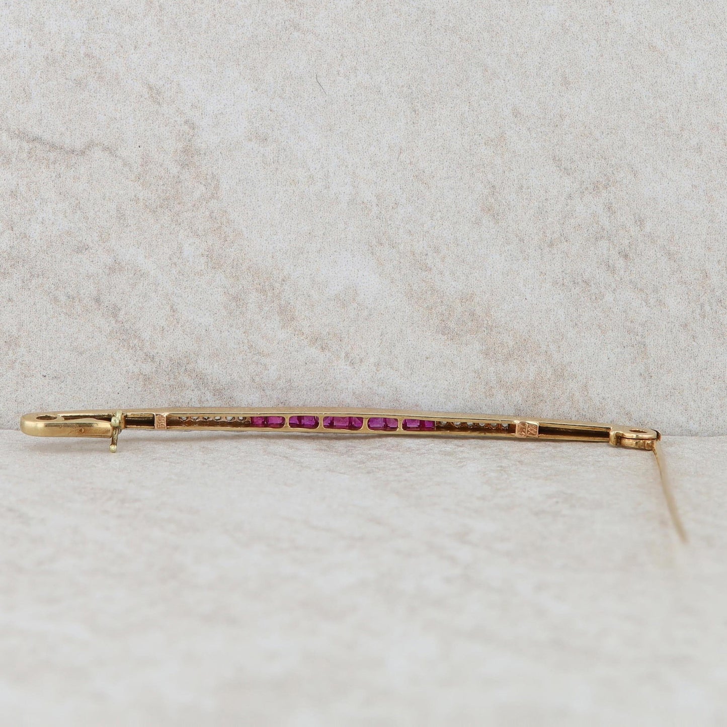 14k Yellow Gold Diamond and Ruby Pin