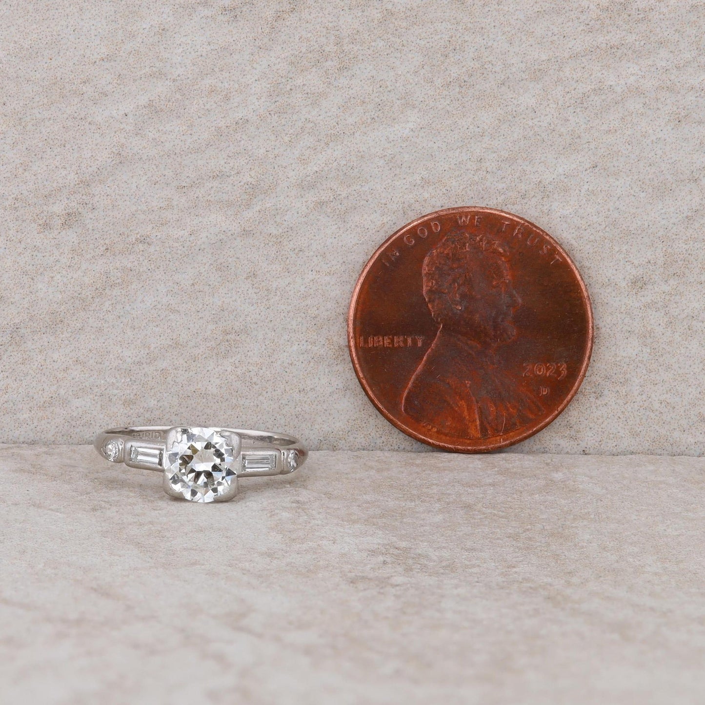 Platinum Diamond and Baguette Engagement Ring