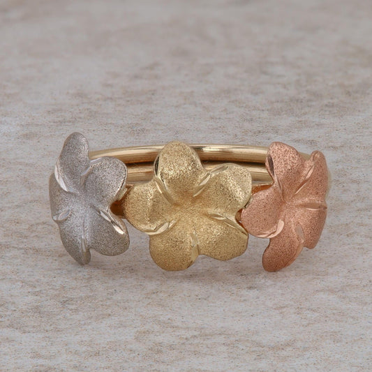 10k Tri Gold & Flower Ring