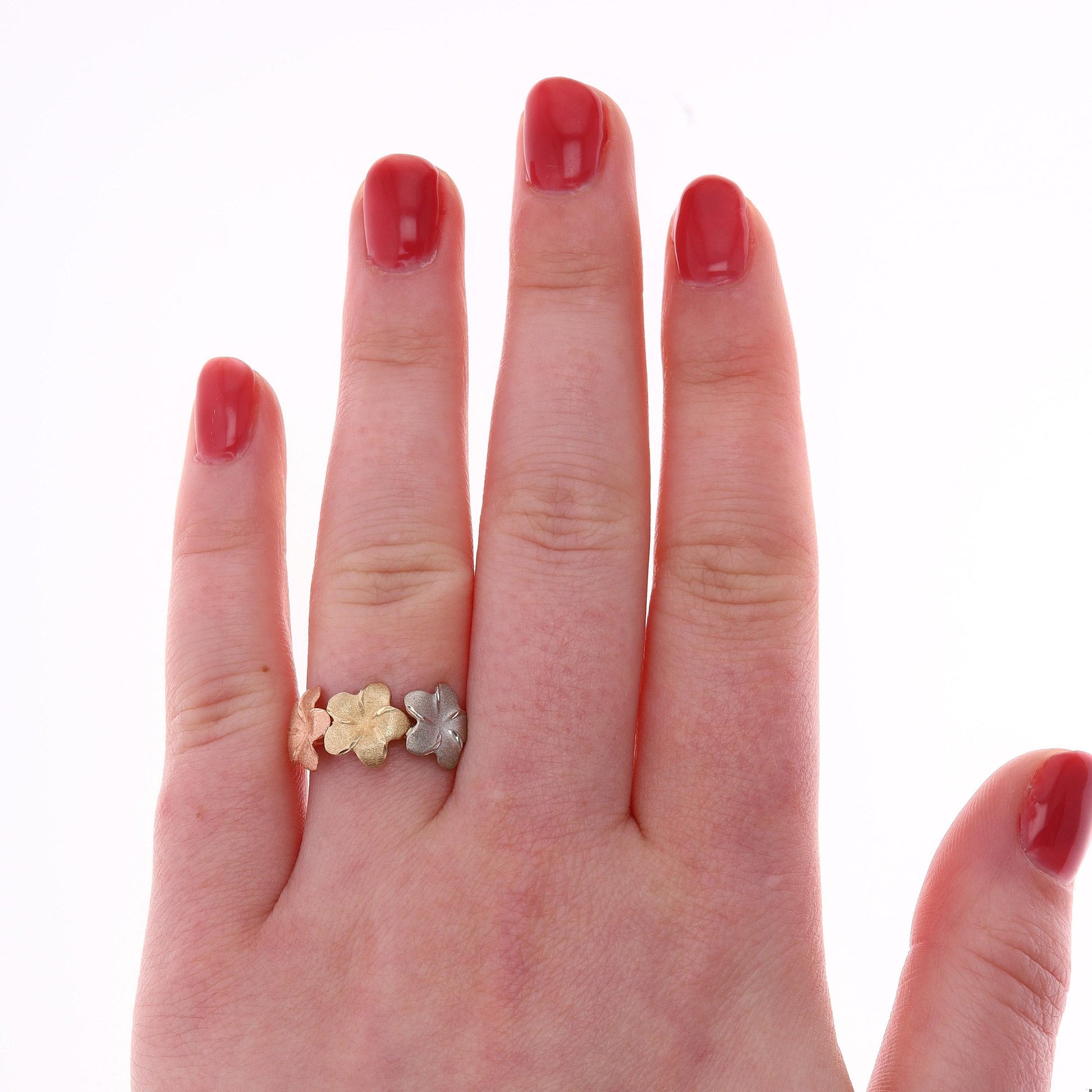 10k Tri Gold & Flower Ring