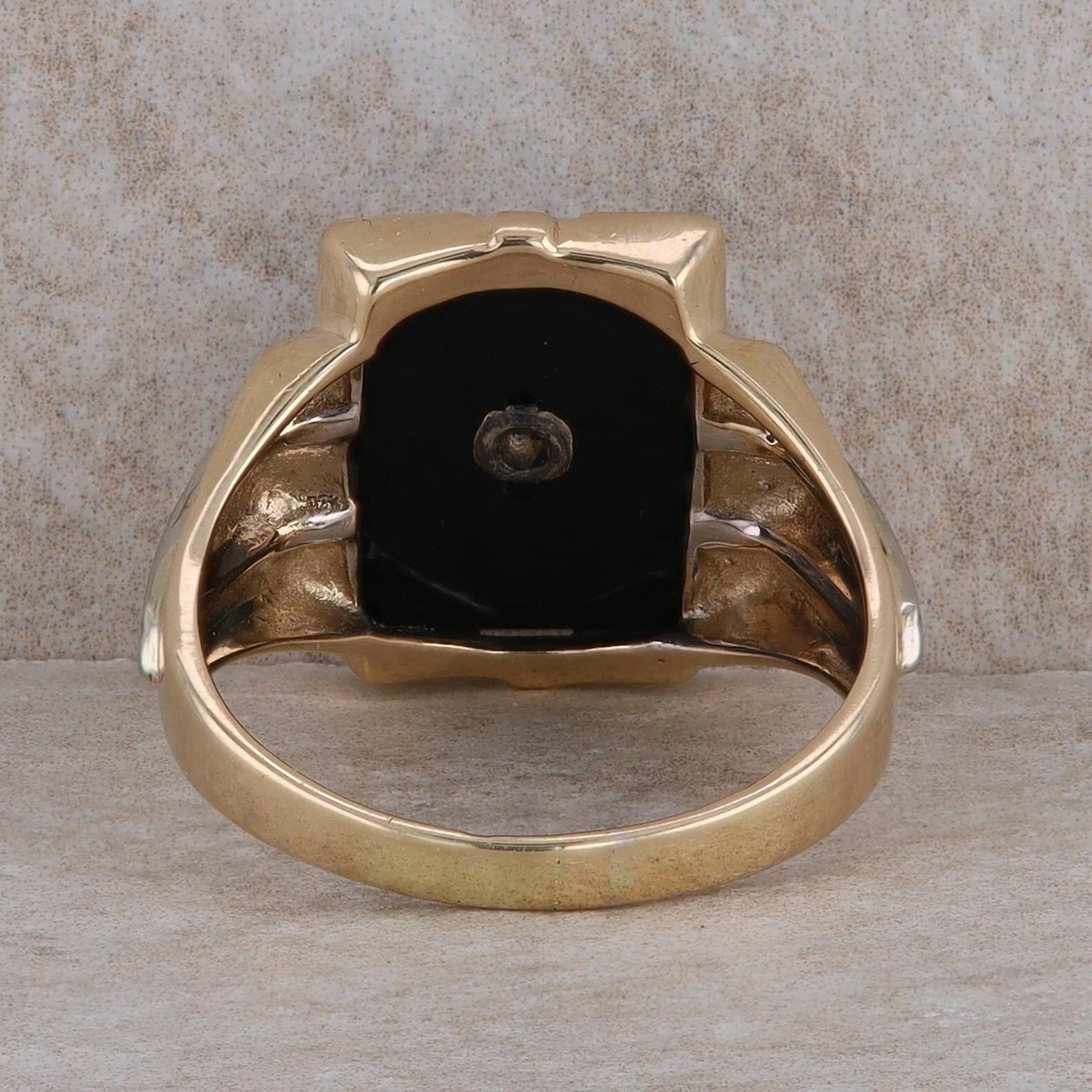 10k Two Tone Onyx and Diamond Ring