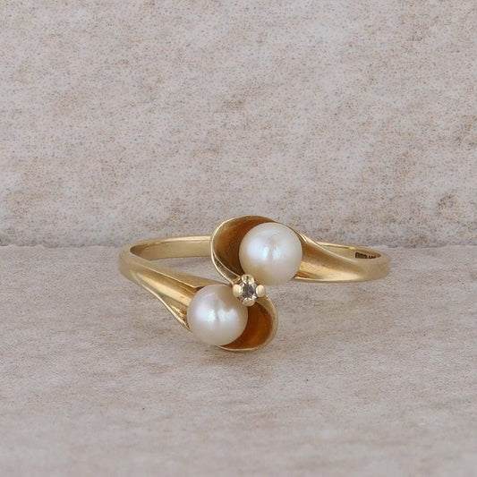 10k Yellow Cultured Freshwater Pearl Bypass Style Ring with Diamond