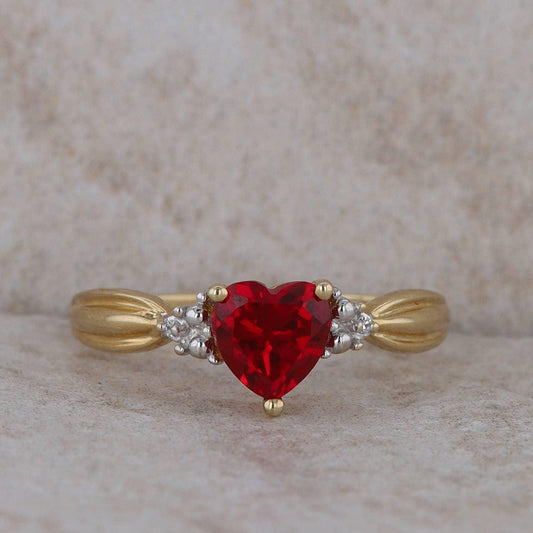 10k Yellow Gold Lab Grown Ruby and Diamond Ring
