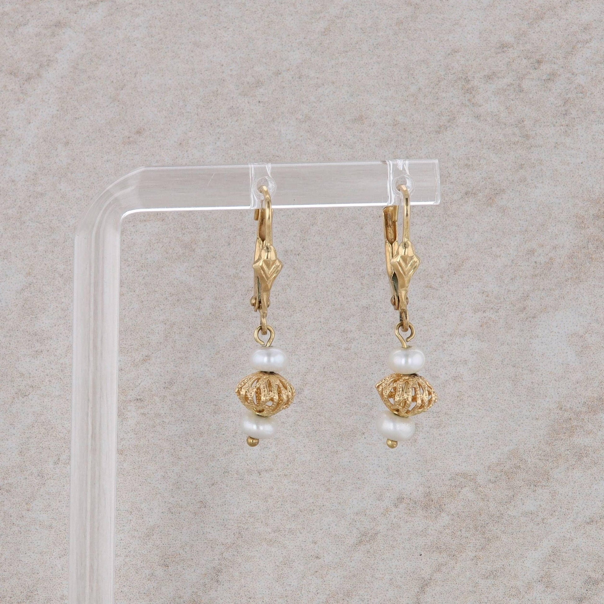 10k Yellow Gold Pearl Dangle Earrings