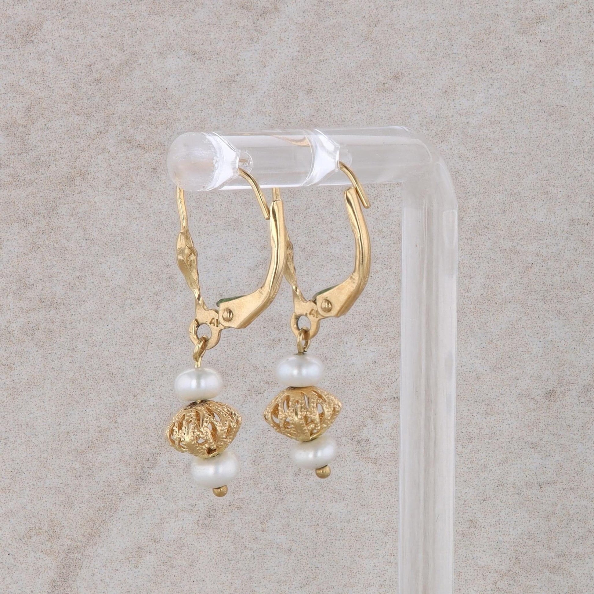 10k Yellow Gold Pearl Dangle Earrings