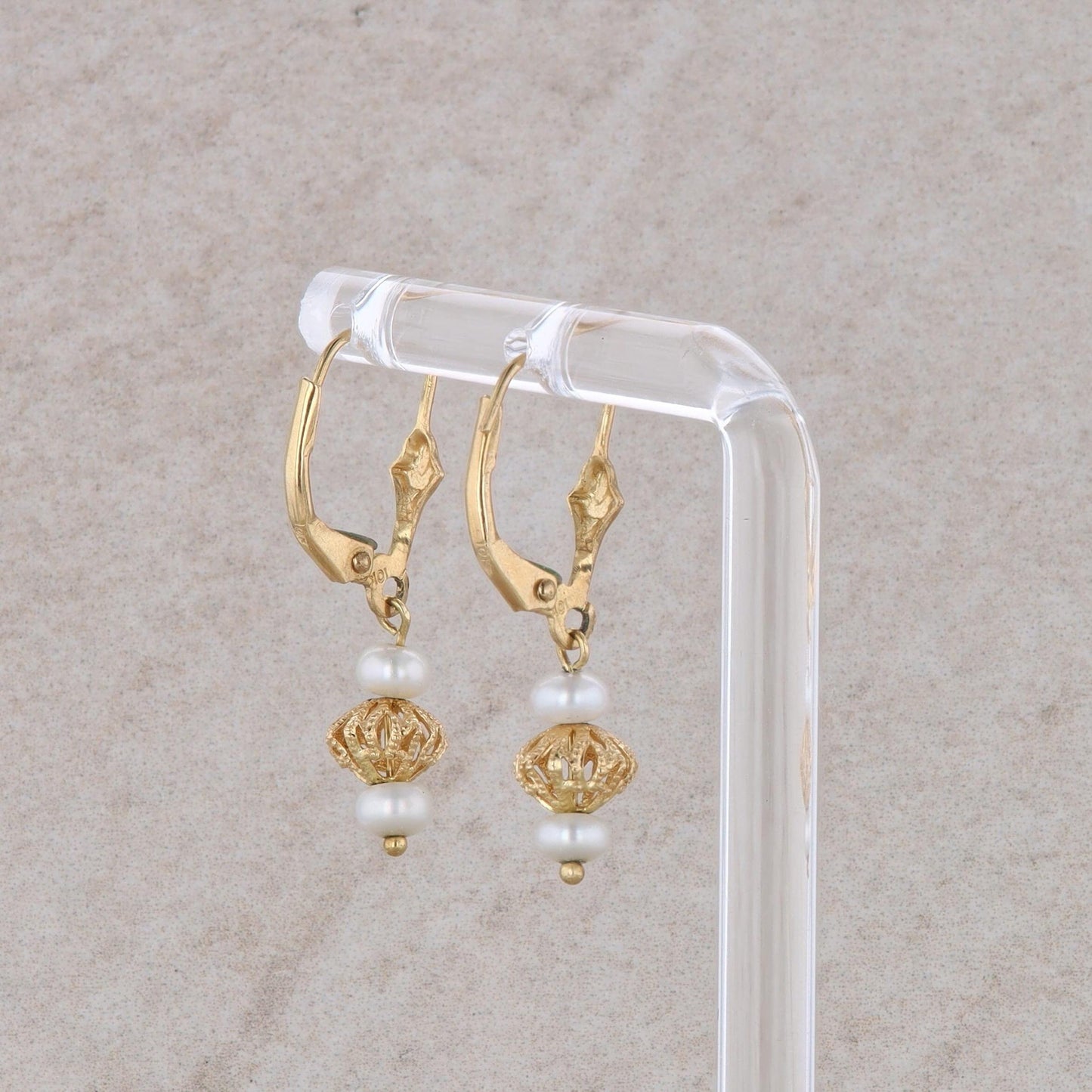 10k Yellow Gold Pearl Dangle Earrings