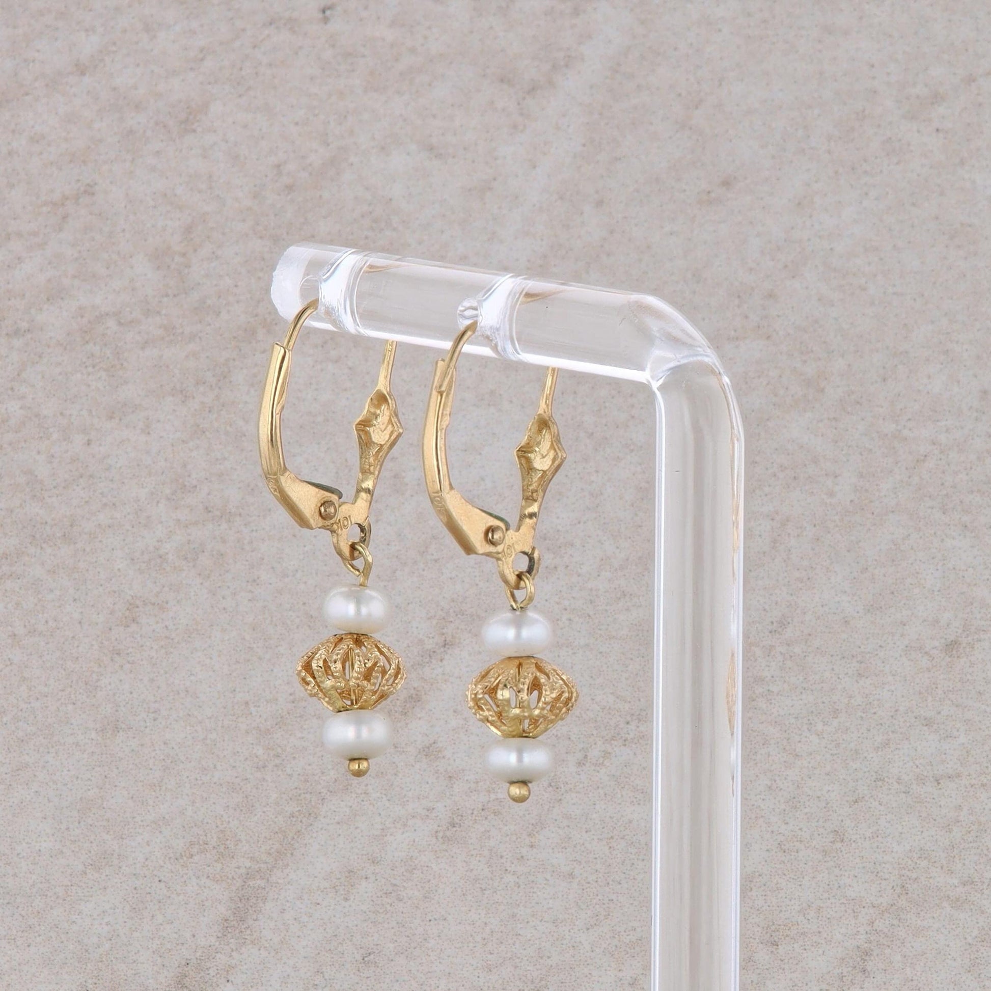 10k Yellow Gold Pearl Dangle Earrings