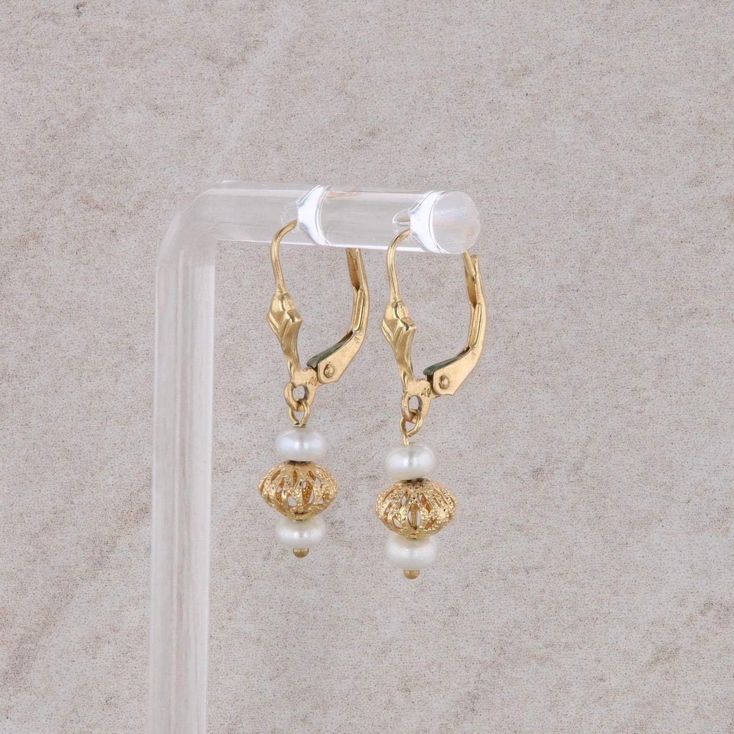 10k Yellow Gold Pearl Dangle Earrings